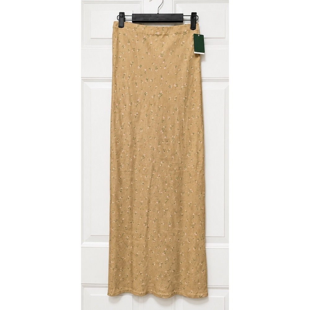 NWT Wild Fable Tan Floral Rayon Maxi Skirt XS High Waisted Boho Slip Skirt NWT